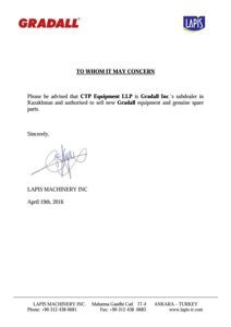 Авторизованное письмо дилерства от Gradall!!!